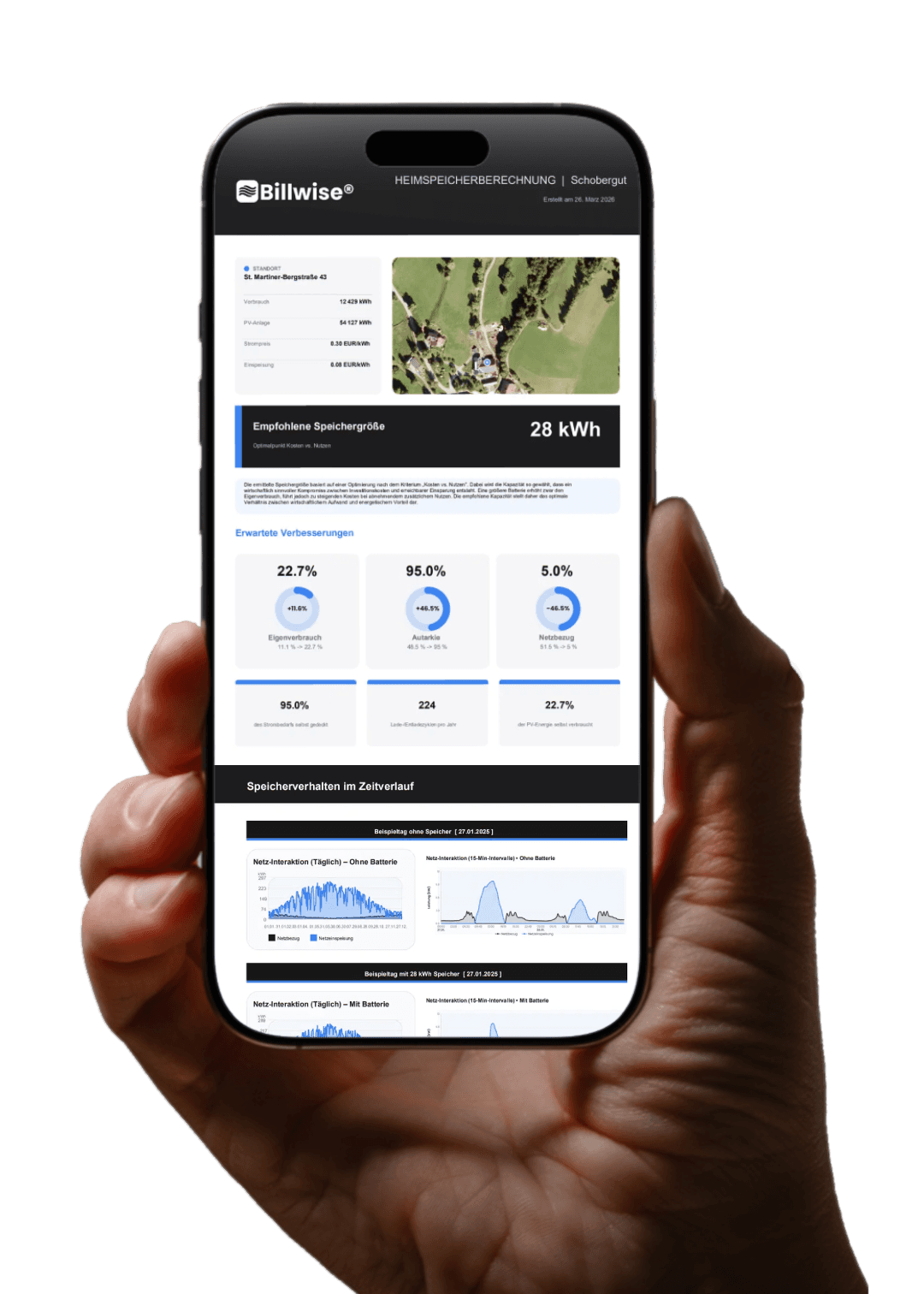 Bettery Report-Mockup für eine Batteriespeicher-Analyse
